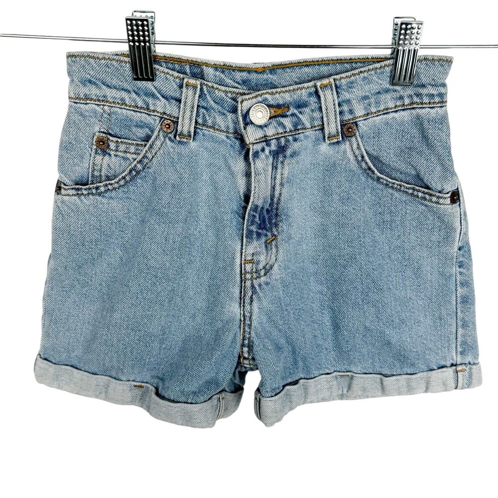 Vtg Levi's Blue 90s Light Wash Denim Jeans Cuffed Mid Rise Shorts Sz 8 Kid's 116